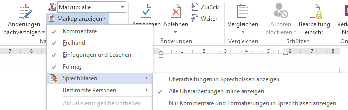 Word 2013: Markup inline oder am Rand anzeigen Word 2013: Markup inline oder am Rand anzeigen
