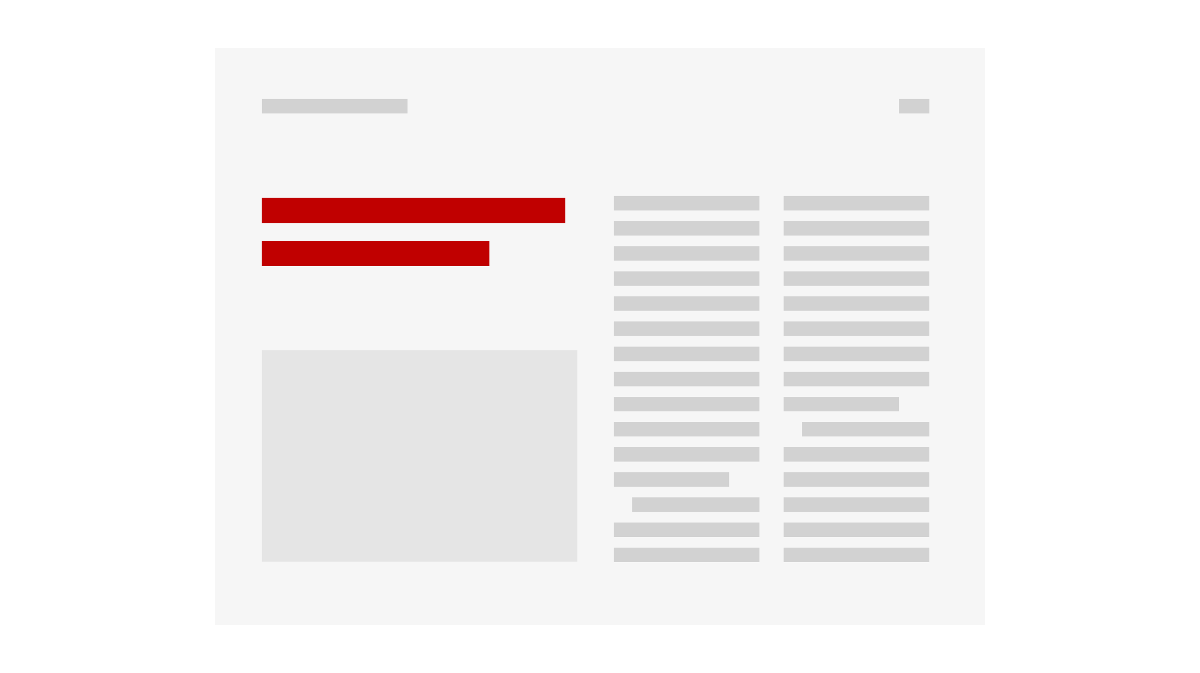 stilisierte Dokumentseite im Querformat mit einem großen Bild und zweispaltigem Text