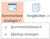 Kommentarbereich und Markup (=Sprechblasensymbol) anzeigen Kommentarbereich und Markup (=Sprechblasensymbol) anzeigen