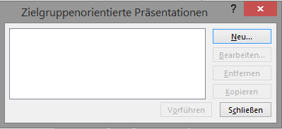 Screenshot PowerPoint: Dialogfeld Zielgruppenorientierte Präsentationen