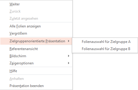 Screenshot PowerPoint: Zielgruppenorientierte Präsentation in Bildschirmpräsentationsansicht starten