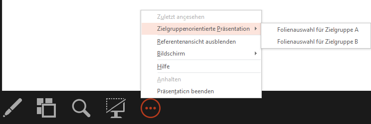 Screenshot PowerPoint: Zielgruppenorientierte Präsentation aus Referentenansicht starten