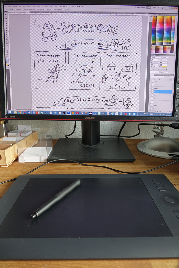 Konturenebene der Sketchnote zum Bienenrecht in Photoshop