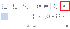 Screenshot Word Gruppe Absatz, Icon Formatierungszeichen markiert