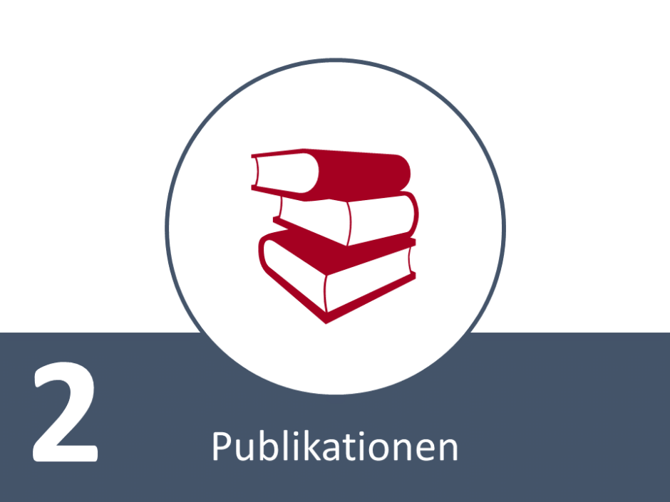 PowerPoint-Folie mit Bücherstapel-Symbel, einer großen 2 und dem Schriftzug Publikationen