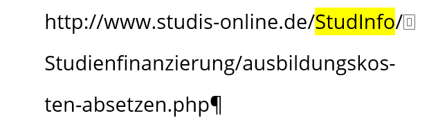 Bedingter Nullbreite-Wechsel hilft bei der Umbruchkorrektur von Internetquellen