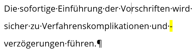 Ergänzungsstrich am Zeilenende