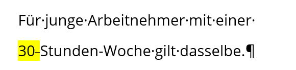 Mit Ziffer gekoppeltes Wort: geschützter Trennstrich verhindert Trennung