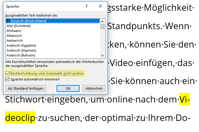 Screenshot Word: Dialogfeld Sprache