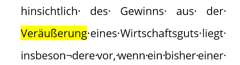 Wenn die Silbentrennung des Wortes Veräußerung ausgeschaltet wird