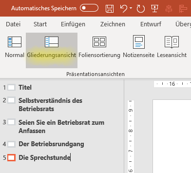 Screenshot PowerPoint: Folientitel in der Gliederungsansicht Screenshot PowerPoint: Folientitel in der Gliederungsansicht