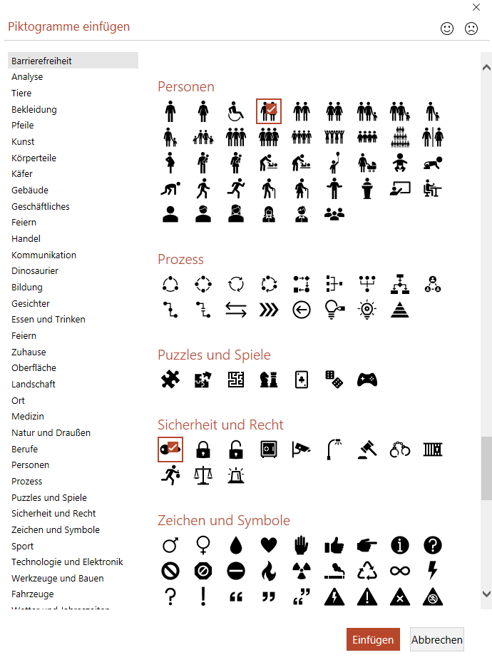 Screenshot Piktogramm-Sammlung in PowerPoint 2019
