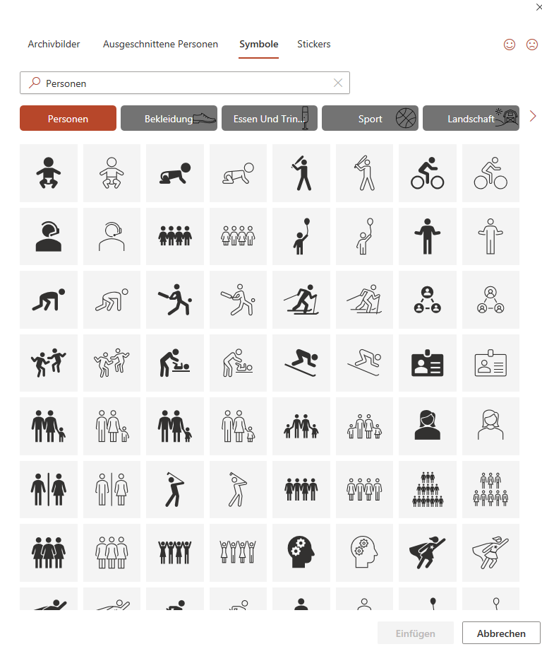 Screenshot Piktogramm-Sammlung in PowerPoint (Abo-Version 2020)