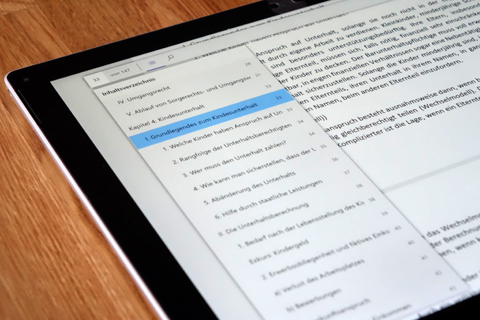 PDF-Dokument mit verlinkten Lesezeichen auf einem Tablet
