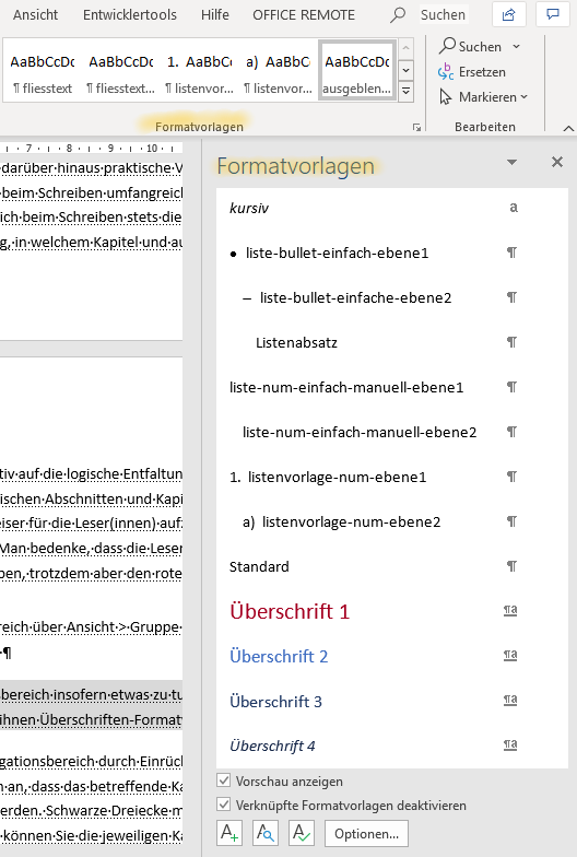 Formatvorlagenkatalog und -Aufgabenbereich