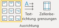 Screenshot Word: Ausrichtungsfunktion auf der Registerkarte Tabellenlayout