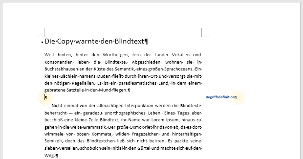 Leerzeile im Haupttext, die durch das Einfügen eines Absatzes in den Marginaltext erzeugt wurde