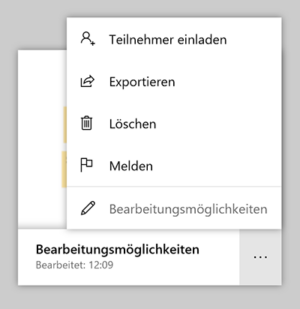Screenshot Microsoft Whiteboard: Menü Whiteboard