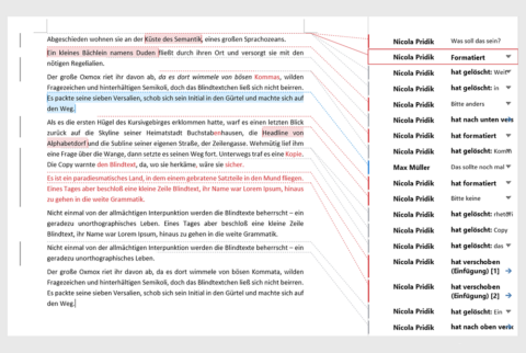 Mit der Änderungen-nachverfolgen-Funktion bearbeiteter Text