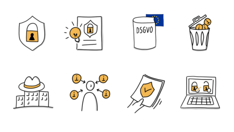 8 handgezeichnete Icons zum Datenschutzrecht