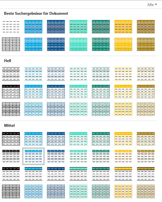 Formatvorlagen für Tabellen auf der Grundlage meiner Farbpalette Formatvorlagen für Tabellen auf der Grundlage meiner Farbpalette