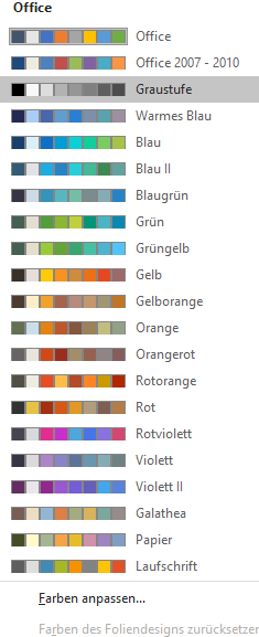 Von Office angebotene Paletten mit Designfarben Von Office angebotene Paletten mit Designfarben