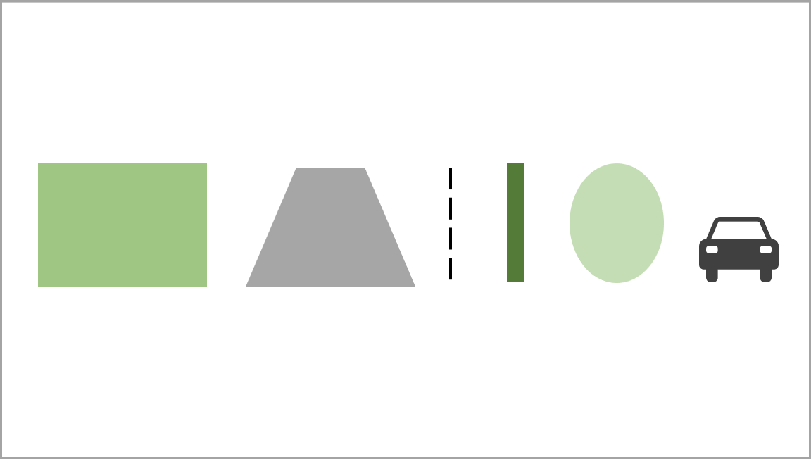 grünes Rechteck, graues Trapez, gestrichelte graue Linie, schmales dunkelgrünes Rechteck, hellgrünes Oval, Auto-Icon