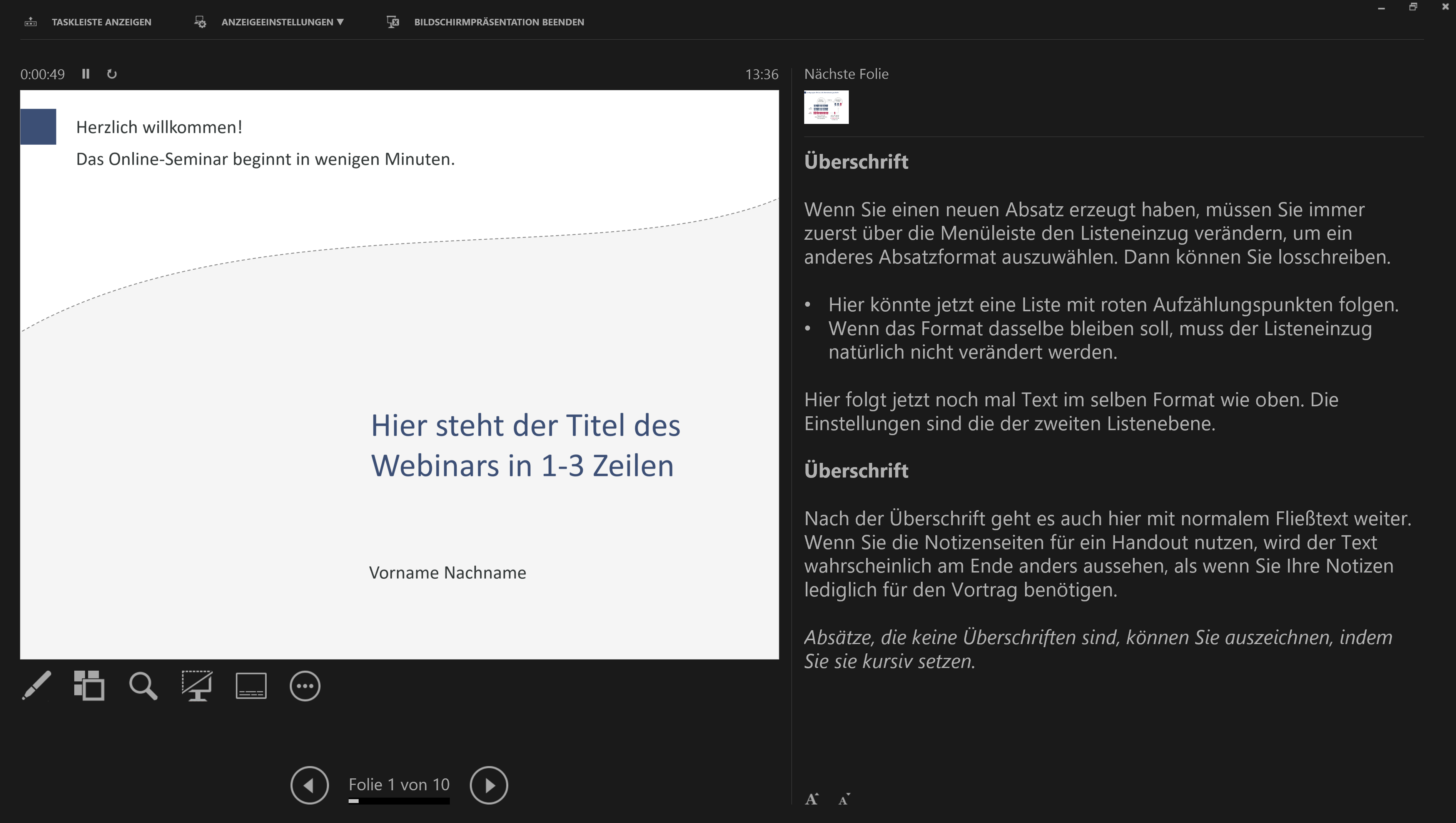 Formatierter Text in der Referentenansicht mit verschiedenen Absatzformaten und Leerzeilen zwischen den meisten Absätzen