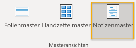 Screenshot PowerPoint: Masteransichten auf der Registerkarte Ansicht mit markierter Ansicht Notizenmaster