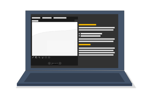 Grafik eines aufgeklappten Notebooks mit stilisierter Referentenansicht auf dem Bildschirm
