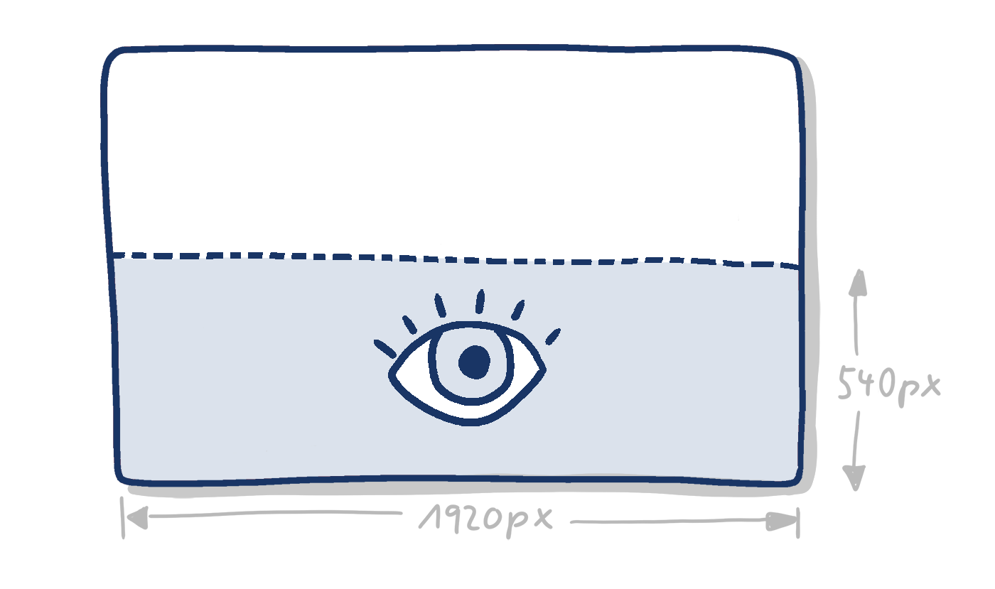 Handgezeichnetes Rechteck mit markierter unterer Hälfte und Angabe der Pixelmaße 1920 px in der Breite und 540 px in der Höhe