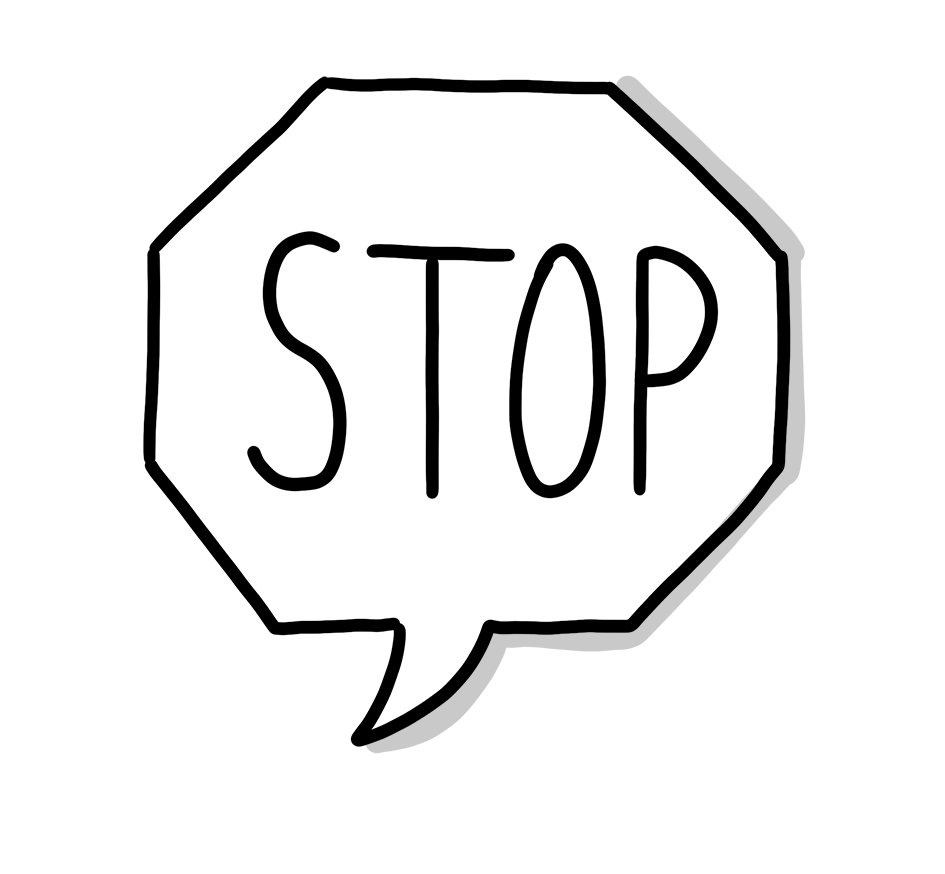 Widerspruch Sprechblase mit dem Schriftzug STOP in Form eines Stoppschildes