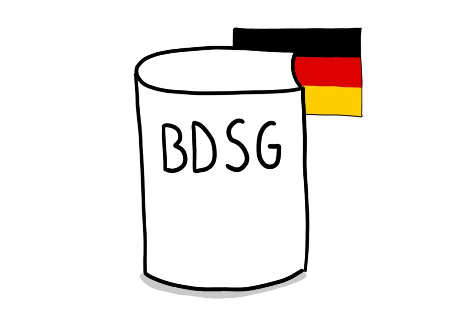 Buch mit den Buchstaben BDSG auf dem Cover, dahinter eine Deutschlandflagge