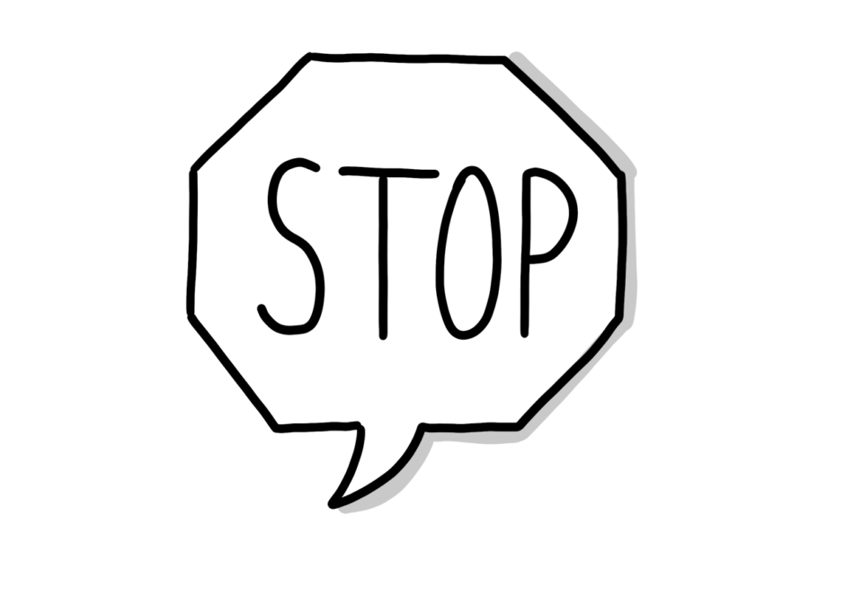 Sprechblase mit dem Wort STOP in Stoppschildform