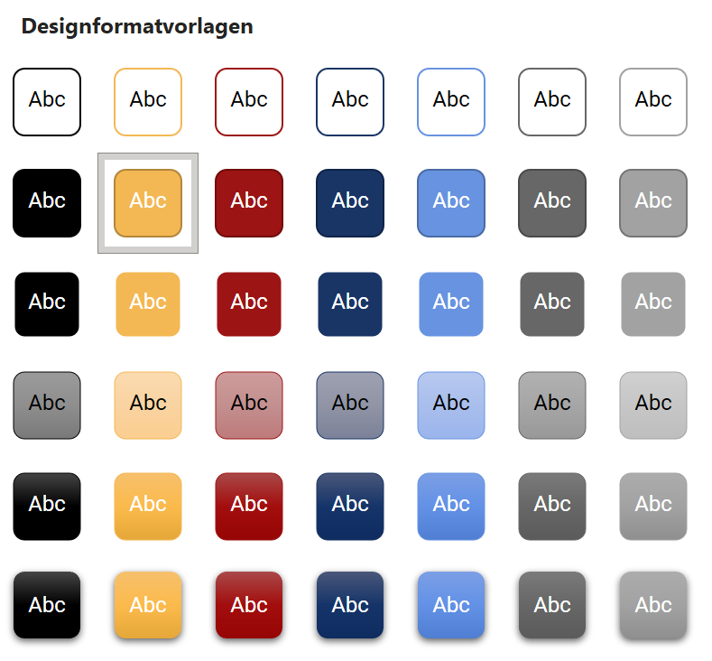 Beispiel Designformatvorlagen für Formen Designformatvorlagen für Formen, die aus der Designfarbpalette von Nicola Pridik generiert wurde