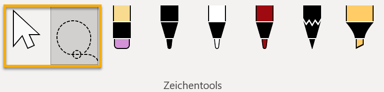 Screenshot PowerPoint: Zeichentools mit markiertem Auswahlwerkzeug und Lasso