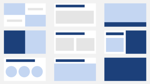 9 stilisierte PowerPoint-Folien mit unterschiedlichen Layouts
