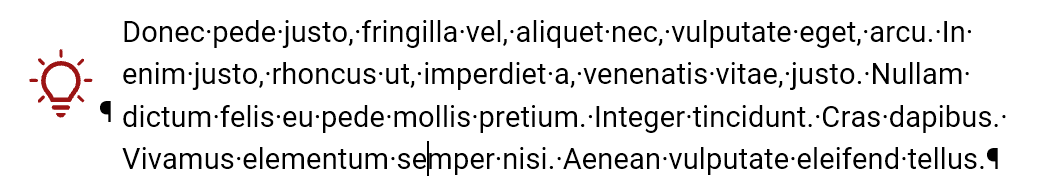 Textabsatz mit nebenstehendem Glühbirnen-Icon, das nunmehr neben der zweiten Zeile des Absatzes sitzt.
