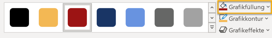 Screenshot Word: Gruppe Grafikformatvorlagen auf der Registerkarte Grafikformat. Markiert ist der Schalter Grafikfüllung.
