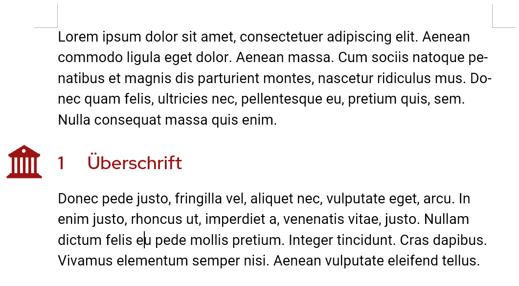 Zwei Textabsätze mit einer nummerierten Überschrift. Neben der Überschrift ein rotes Tempel-Icon.