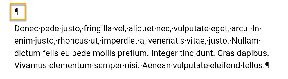 Textabsatz, über dem sich ein leerer Absatz befindet. Die Absatzmarke in diesem Absatz ist markiert.