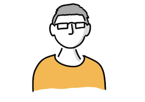 Einfache Avatar-Zeichnung eines jungen Mannes mit Brille und grauen kurzen Haaren