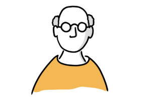 Einfache Avatar-Zeichnung eines älteren Mannes mit Brille und grauem Haarkranz