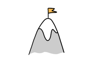 Einfache Zeichnung eines Berggipfels mit Schnee und oranger Fahne