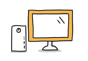 Einfache Zeichnung eines Computers und eines Computerbildschirms