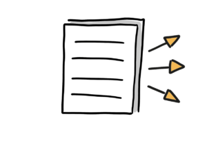 Einfache Zeichnung eines Dokuments mit Linien; rechts daneben drei nach rechts weisende kleine Pfeile mit oranger Spitze