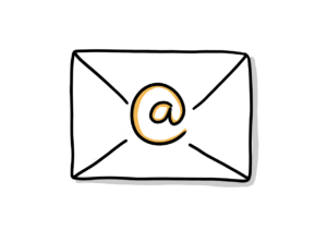 Einfache Zeichnung eines Briefumschlags mit einem orange nachgezeichneten At-Zeichens