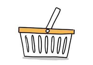 Einfache Zeichnung eines Einkaufskorbs