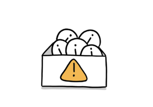 Einfache Zeichnung einer Kiste mit Informations-Is, auf der sich ein oranges Dreieck mit einem Ausrufezeichen befindet