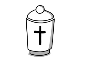 Einfache Zeichnung einer Urne mit einem großen schwarzen Kreuz